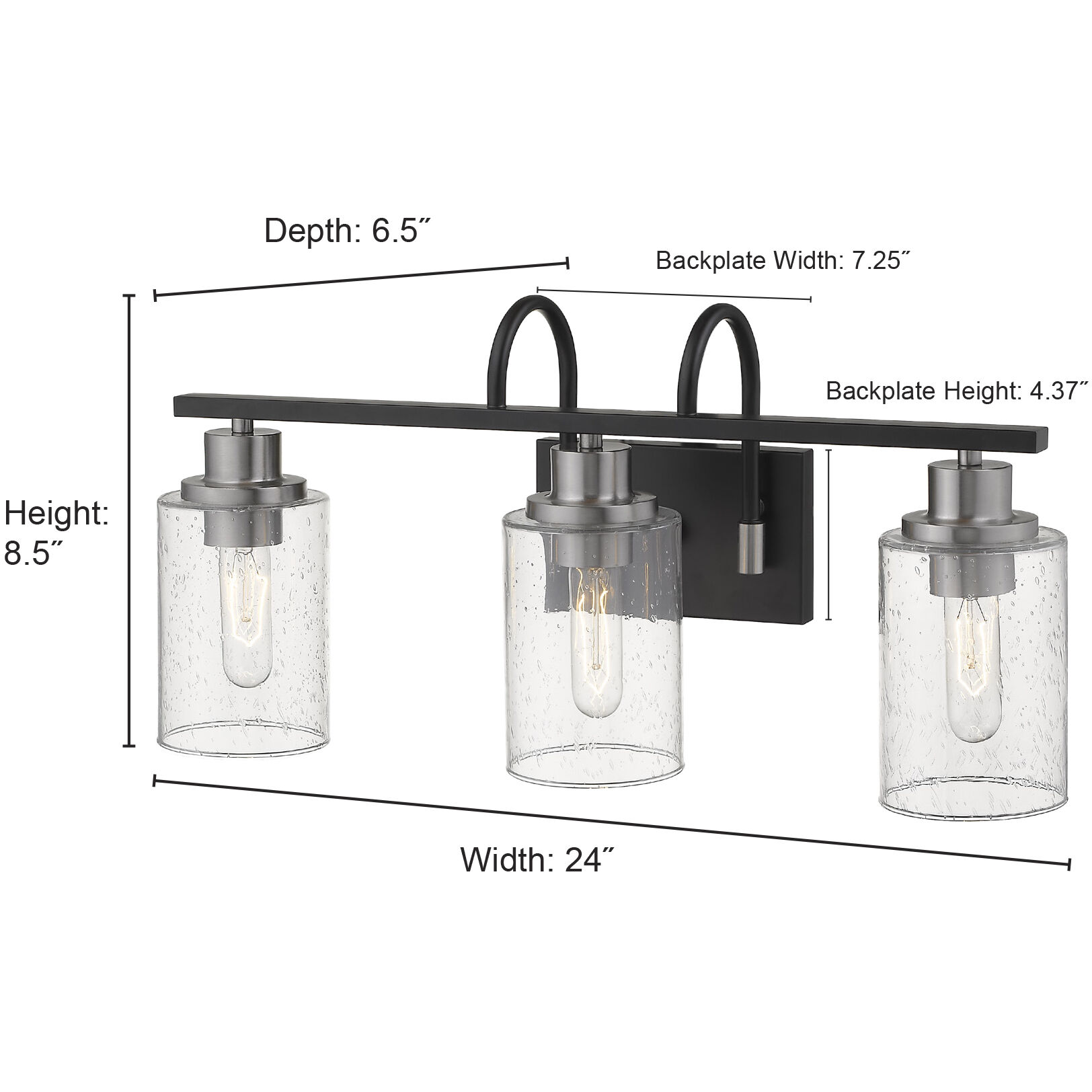 Clifton 3 Light 23.25 inch Matte Black/Brushed Nickel Bathroom Vanity Light Wall Light